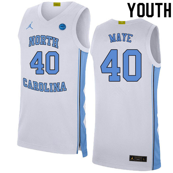 Youth #40 Beau Maye North Carolina Tar Heels College Basketball Jerseys Sale-White
